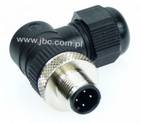 RSCW 4/9, M12, 4 styki, złącze męskie (wtyk) kątowe, dławik SW19 (4-8mm), nakrętka metalowa, czarne, LUMBERG, 11604, RSCW49, ZM1