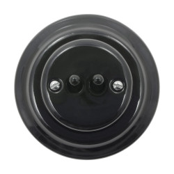 Włącznik światła schodowy podwójny dźwigniowy ceramiczny, okrągły z ramką, podtynkowy czarny Ceramic Loft