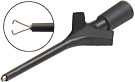 Miniature clamp test probe, black, max. 3.5 mm, L 52 mm, CAT O, pin 0.64 mm, 973592100