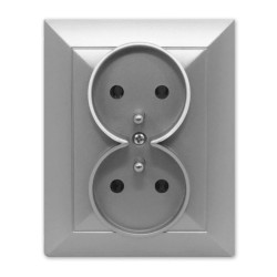 OPAL Gniazdo podwójne z uziemieniem srebrne GPt-6 Op SR