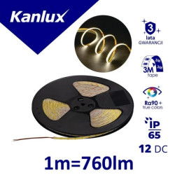Taśma LED 12V LCOB LCOB 8W/M 12 IP65-CW 760lm/m 6500K Ra90 IP65 rolka 5mb 3 lata Gwarancji 38910