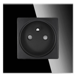 Gniazdo elektryczne pojedyncze z bolcem - szklana ramka - czarne - Tawoia Glass