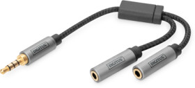 Adapter cable, 0.2 m, black, 3.5 mm stereo jack plug, straight to 2 x 3.5 mm stereo jack socket, straight, DB-510310-002-S