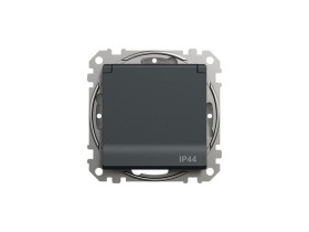SEDNA DESIGN & ELEMENTS Gniazdo pojedyncze z uziemieniem schuko z przesłonami IP44 czarny antracyt SDD214023 SCHNEIDER ELECTRIC