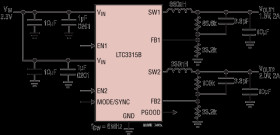 Dual 5V, 2A Synchronous Step-Down DC/DCs in 2mm × 2mm LQFN