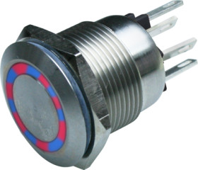 Vandal-proof pushbutton, 1 pole, red/blue, illuminated  (red/blue), 0.5 A/24 V, mounting Ø 19 mm, IP66, MPI002/28/D4