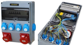 Rozdzielnica przemysłowa 40A, ERP40AB2pl - przelotowa, gniazda: 1x CEE 32A, 1x CEE 16A, 6x GS 230V, wyłącznik różnicowoprądowy