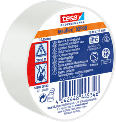 Insulation tape, 19 x 0.15 mm, PVC, white, 10 m, 53988-00143-00
