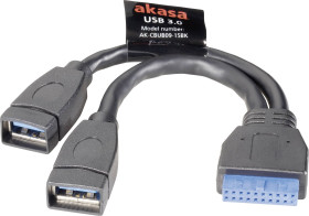 kabel Y USB 3.2 Gen 1 (USB 3.0) Akasa AK-CBUB09-15BK, [2x złącze żeńskie USB-A 3.2 Gen 1 (USB 3.0) - 1x złącze żeńskie U