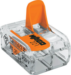 Cable connector, 2 pole, 0.2-4.0 mm², clamping points: 2, orange/transparent, cage clamp, 32 A, 221-412