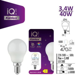 Żarówka LED E14 IQ-LED G45E14 3,4W-NW 470lm 4000K barwa neutralna Ra90 3 lata Gwarancji kulka 36689