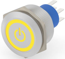 Vandal-proof pushbutton, 2 pole, silver, illuminated  (yellow), 3 A/250 VAC, mounting Ø 23.7 mm, IP67, 2-2317658-3