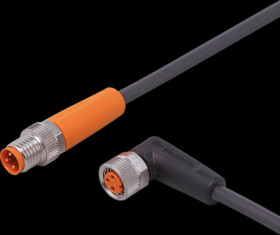 Sensor actuator cable, M8 cable plug, straight, A to M8 cable socket, angled, A, 3 pole/3 pole, 2 m, PUR, black, 3 A, EVC283