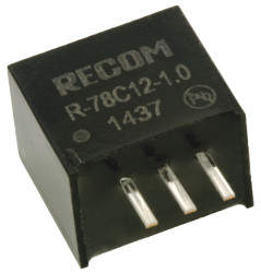 Regulator przełączający, 12W, Uwe 15 → 42V dc, Uwy 12V dc, Iwy 1A, Recom, R-78C-1.0