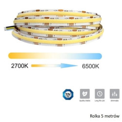 Taśma LED COB cyfrowa CCT (2700/6500K) 24V 20W/m WS8211 IP20 rolka 5m