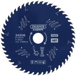 Draper Expert 34208 TCT C/Saw Blade-Wood-PTFE Coating 210x30mm 48T
