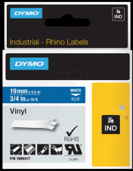 1805417 DYMO IND tape, vinyl, 19 mm, white/blue