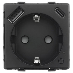 Moduł - Gniazdko pojedyncze Schuko, 2x USB A+C 20W - watomierz - WiFi / BT, czarny - Tawoia Glass