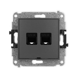 ICON Mechanizm gniazda komputerowego podwójnego 2xRJ45, kat. 5e, 8-stykowy, bez pola opisowego grafitowy mat 28IGKBO-2