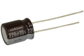 Kondensator; niskoimpedancyjny; elektrolityczny; UPW1V221MPD; 220uF; 35V; UPW; fi 10x12,5mm; 5mm; przewlekany (THT); taśma; Nich