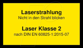 70110838 Laser warning label German DIN EN 60825, class 2, 38x23 mm, yell