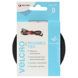 VELCRO&#xAE; Brand VEL-EC60253 Reusable Ties 10mm x 5m Black 1 Roll