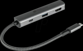 HUB-C002A USB 3.0, 3-port hub, 1xA, 1x HDMI, 1x PD 94 W, USB-C cable