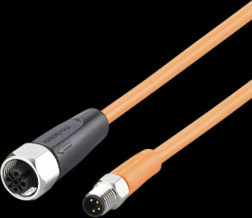 Sensor actuator cable, M8 cable plug, straight, A to M12 cable socket, straight, A, 5 pole/4 pole, 0.3 m, PVC, orange, 3 A, EVT4