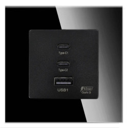 Ładowarka USB GaN 65W USB-A + 2x USB-C - szklana ramka - czarny - Tawoia Glass