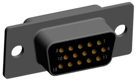 Złącze D-Sub 15-pinowe Żeński Kątowe Montaż wtykowy raster 2.286mm Złoto