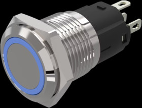 Vandal-proof pushbutton switch, silver, illuminated  (blue), mounting Ø 16 mm, IP65/IP67, 82-4551.2123