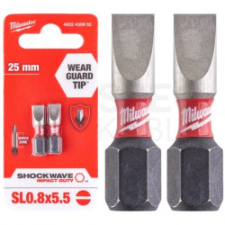 Bity udarowe do wkrętarki SL5,5 25mm 1/4 HEX Shockwave MILWAUKEE 2szt