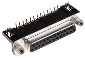 Złącze D-Sub 25-pinowe Żeński Kąt Proste Przewlekany raster 2.77mm Złoto, nikiel