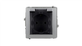 Deco Gniazdo Bryzgoszczelne Z/U Schuko (Klapka Dymna) Srebrny Metalik 7Dgpb-1Sdp