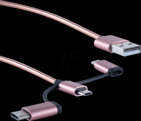 BS14-50074 3-in-1 charging cable, Micro B/type C/Lightning, rose gold, 1 m