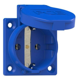 Gniazdo prądowe z klapką 2P+Z Schuko 16A 230V stałe IP54 P-Nova+ PCE tablicowe, do obudowy niebieskie