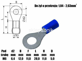 Konektor M6 1-2,5mm niebieski 10szt