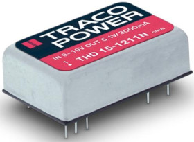 DC converter, 18-36 VDC, 15 W, 1 output, 5.1 VDC, 90 % efficiency, THD 15-2411N