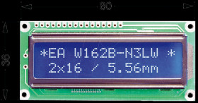 EA W162B-N3LW LCD module, 2x16, H:5.6mm, bl/ws, w.Bel.