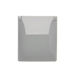 Simon Aquaclick Gniazdo natynkowe, Schuko, pojedyncze, klapka w kolorze pokrywy, IP44, szybkozłącza ciemnoszary ACGSZ1C/18