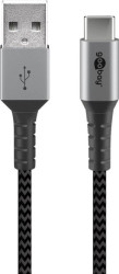 Kabel tekstylny USB-C ™na USB-A z metalowymi wtyczkami (szary / srebrny) 0,5 m - Długość kabla 0.5 m
