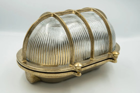 Oprawa mosiężna OVAL 25, E27, 75W, klosz przeźroczysty-szkło, IP64, siatka mosiężna A25