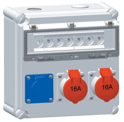 Rozdzielnica naścienna 1x16A 230V, 2xCEE 16A 5P 400V, 1xD01/1, 2xD01/3 IP44 516880