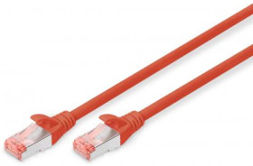 Patch cable, RJ45 plug, straight to RJ45 plug, straight, Cat 6, S/FTP, LSZH, 500 mm, red, DK-1644-005/R