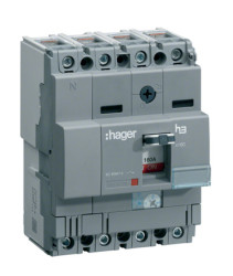 Wyłącznik kompaktowy MCCB, 4-biegunowy, 160A, 220/415V, Montaż na szynie DIN, Hager, HCA
