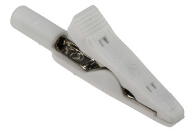 Zacisk krokodylkowy 8A izolowany 4mm Biały Hirschmann Test & Measurement