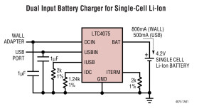 Dual Input USB/AC Adapter Standalone Li-Ion Battery Chargers