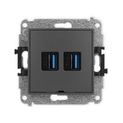 ICON Mechanizm gniazda podwójnego 2xUSB A-A 3.0, bez pola opisowego grafitowy mat 28IGUSBBO-6