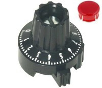 SPEC-L01R Gałka obrotowa z podziałką (1 obrót) do potencjometrów [22x23.1mm] - z aretażem - zaślepka czerwona