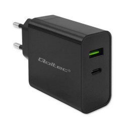 Qoltec Ładowarka Super Quick PD 1xUSB-C 1xUSB 45W 5-20V 2.25-3A Czarna